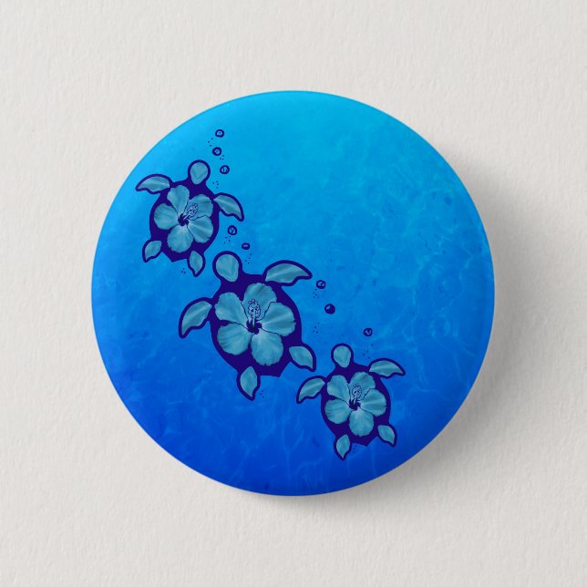 Badge Rond 5 Cm 3 tortues de Honu bleu (Devant)