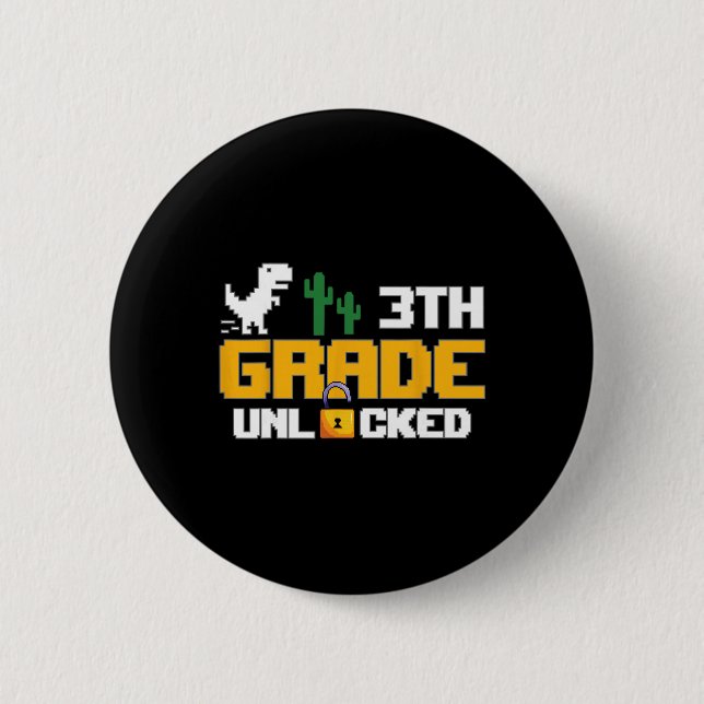 Badge Rond 5 Cm 3e année débloquée dinosaure drôle jeu vidéo Ck à (Devant)