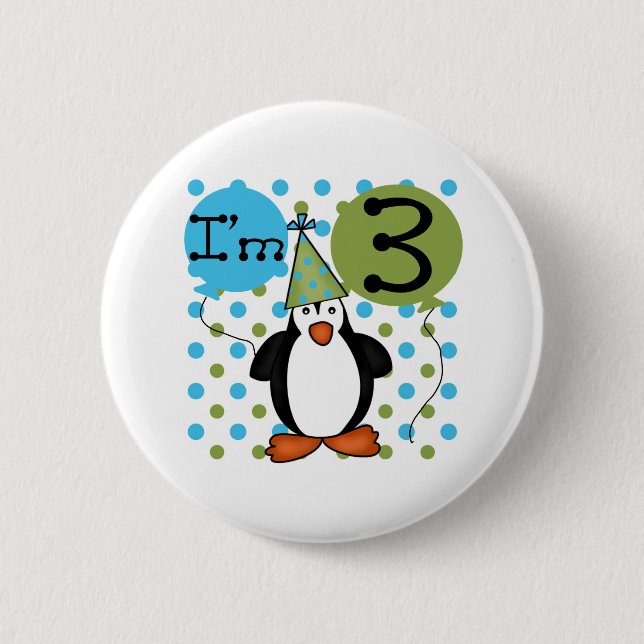 Badge Rond 5 Cm 3ème Anniversaire de pingouin (Devant)