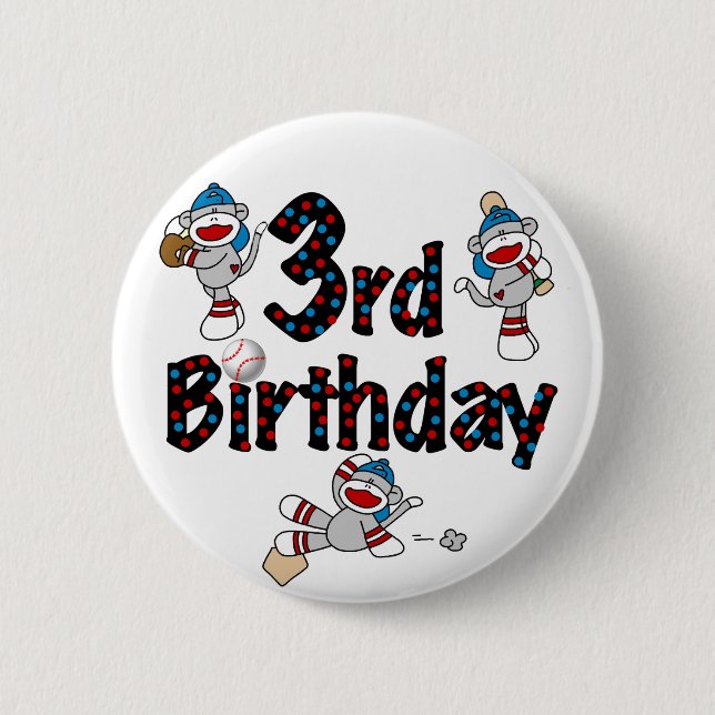 Badge Rond 5 Cm 3ème anniversaire du baseball de singe de soie (Devant)