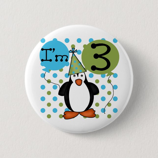 Badge Rond 5 Cm 3ème Pingouin T-shirts et cadeaux d'anniversaire (Devant)