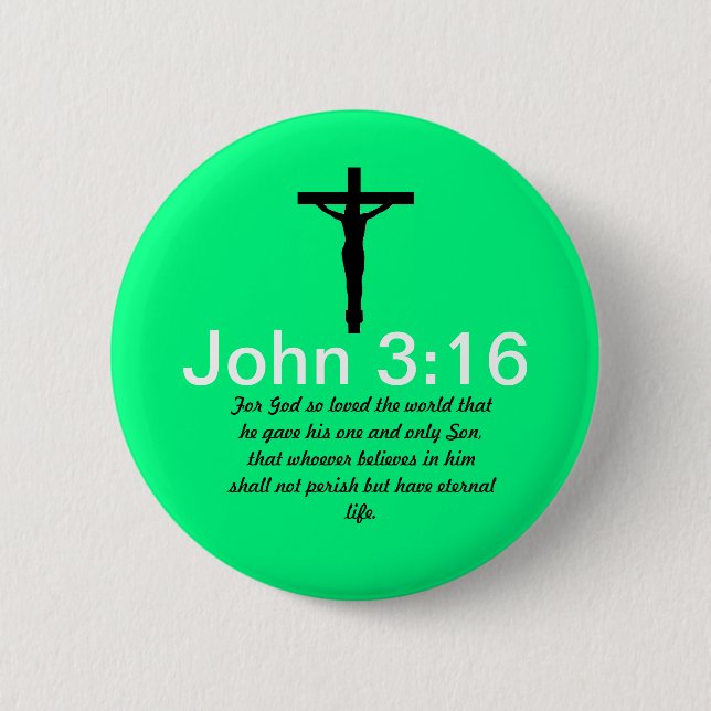 Badge Rond 5 Cm 3h16 de John avec le bouton de vert d'écriture (Devant)