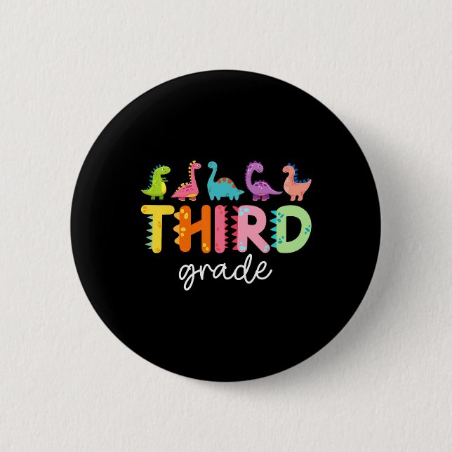 Badge Rond 5 Cm 3rd Grade Dinosaur Back To School First Day Of Sch (Devant)