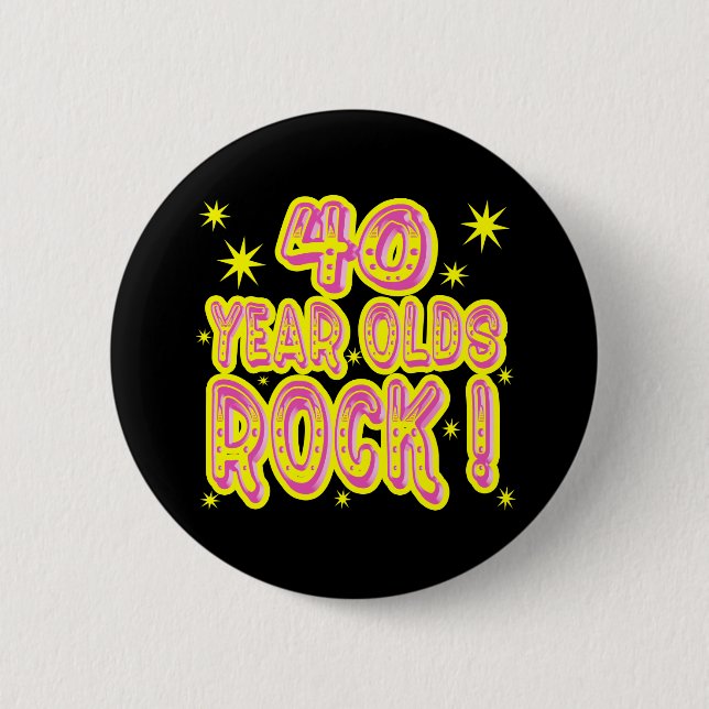 Badge Rond 5 Cm 40 ans de roche ! Bouton (rose) (Devant)