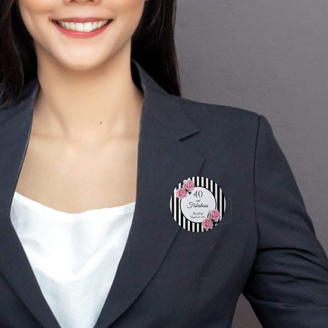 Badge Rond 5 Cm 40 roses roses roses noires rayures blanches (Créateur téléchargé)