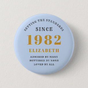 Badge Rond 5 Cm 40e anniversaire 1982 Elégant Gold Blue Grey