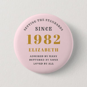 Badge Rond 5 Cm 40e anniversaire 1982 Elégant Gold Rose Grey