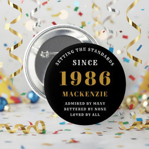 Badge Rond 5 Cm 40e anniversaire 1986 Élégant Chic Noir Or