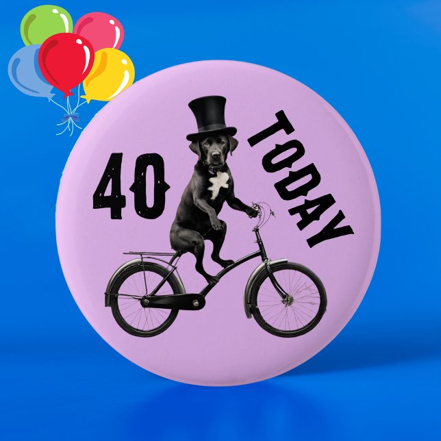 Badge Rond 5 Cm 40e anniversaire Chien sur un vélo 40 Quarante (Créateur téléchargé)