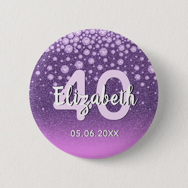 Badge Rond 5 Cm 40e anniversaire de parties scintillant diamants r (Devant)
