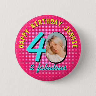 Badge Rond 5 Cm 40e Anniversaire Photo Rétro Personnalisé