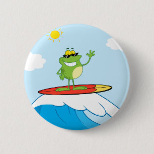 Badge Rond 5 Cm 4419-Happy-Frog-while-Surfing HAPPY SURFER FROG CA