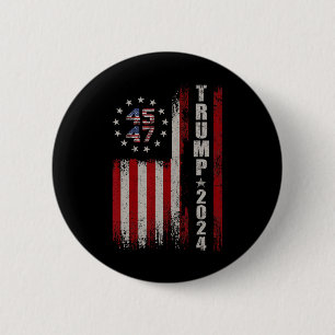 Badge Rond 5 Cm 45 47 Trump 2024 - Drapeau américain