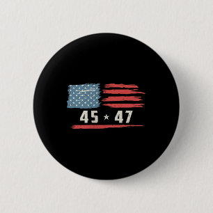 Badge Rond 5 Cm 45 47 Trump Président Vintage American Flag 2025 P