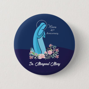 Badge Rond 5 Cm 45e anniversaire de la vie religieuse Nun Fleur ro
