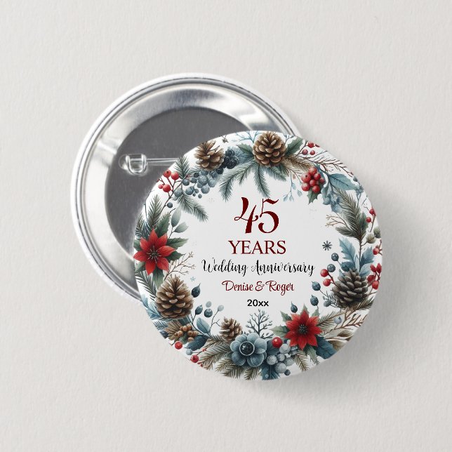 Badge Rond 5 Cm 45e Sapphire Mariage Anniversaire Elégant hiver (Devant & derrière)