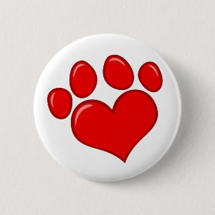 BADGE ROND 5 CM 4782 ROUGE COEUR PAWS CAUSES ANIMAUX AMOUR CARING 