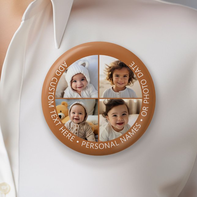 Badge Rond 5 Cm 4 Collage photo avec courbure Texte personnalisé a (Custom Button)