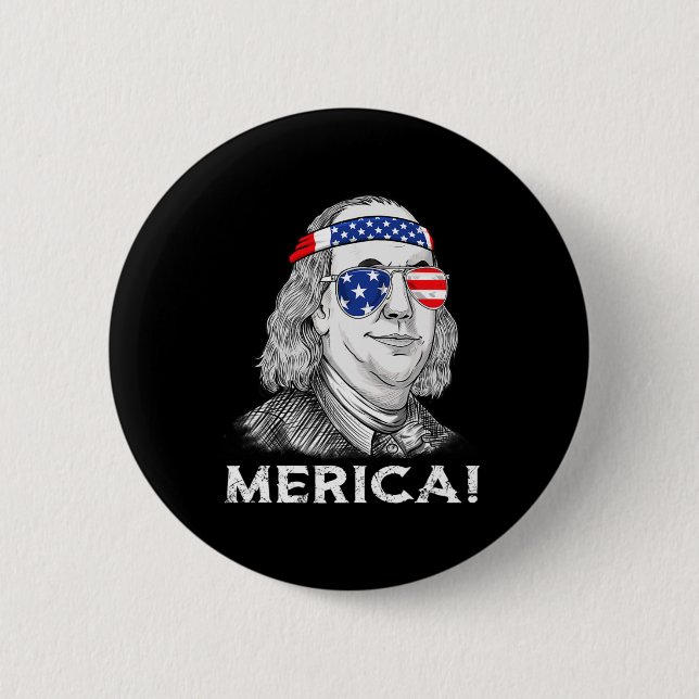 Badge Rond 5 Cm 4 juillet Ben Franklin Merica USA Garçons Filles E (Devant)