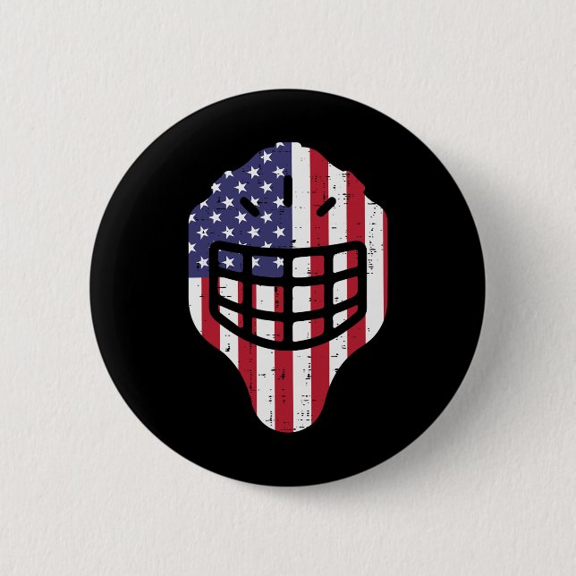 Badge Rond 5 Cm 4 juillet Casque de hockey sur glace Amérique Drap (Devant)