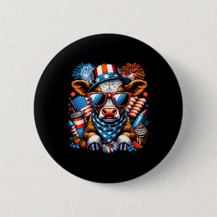 Badge Rond 5 Cm 4 juillet Cow Heifer Patriotique Cow Farmer