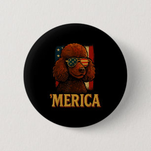 Badge Rond 5 Cm 4 juillet de caniche _ Patriotique Merica Chien In