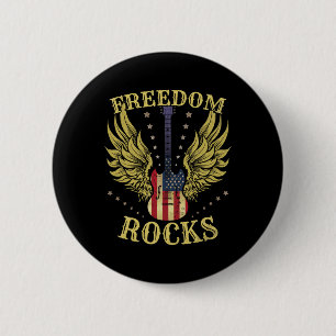 Badge Rond 5 Cm 4 juillet Fête de l'Indépendance Guitare Liberté