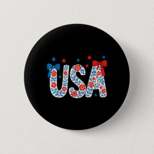 Badge Rond 5 Cm 4 juillet Fleur USA Jour de l'Indépendance Patriot