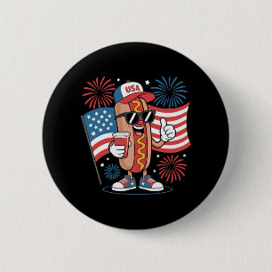 Badge Rond 5 Cm 4 juillet Hotdog Drapeau américain Patriotique Feu