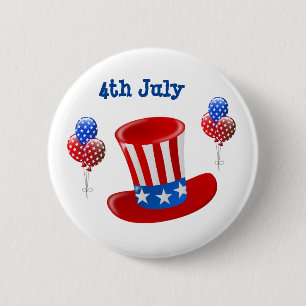 Badge Rond 5 Cm 4 juillet Oncle Sam Casquette et ballons