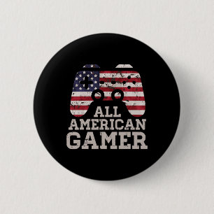 Badge Rond 5 Cm 4 Juillet Tous Américain Gamer Patriot Hommes Garç