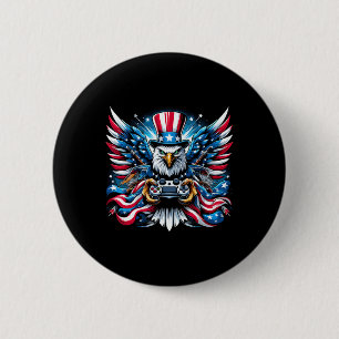 Badge Rond 5 Cm 4 juillet Vidéo Jeu Bald Eagle drapeau américain B