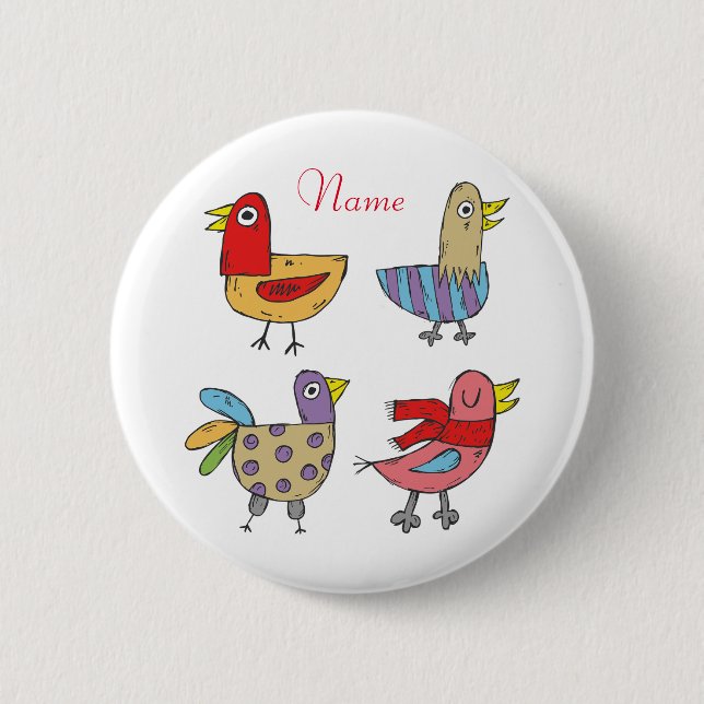 Badge Rond 5 Cm 4 Oiseaux amusants Thunder_Cove (Devant)