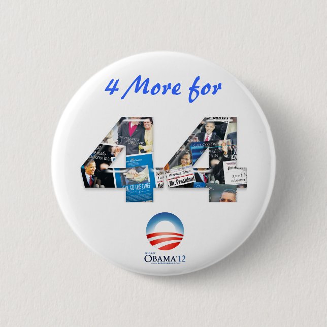 Badge Rond 5 Cm 4 plus pour le bouton de réélection de 44 Obama (Devant)