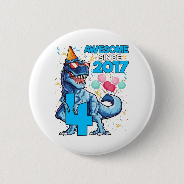 Badge Rond 5 Cm 4e anniversaire Dinosaur 4 ans Garçon Enfants stup (Devant)