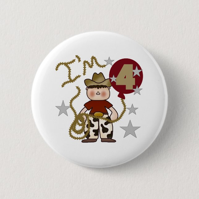 Badge Rond 5 Cm 4ème Anniversaire de cowboy (Devant)