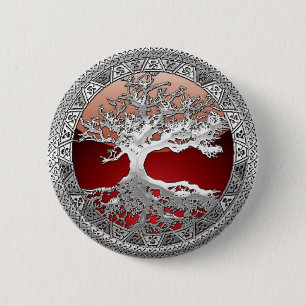 Badge Rond 5 Cm [500] Arbre Celtique de Vie [Argent]