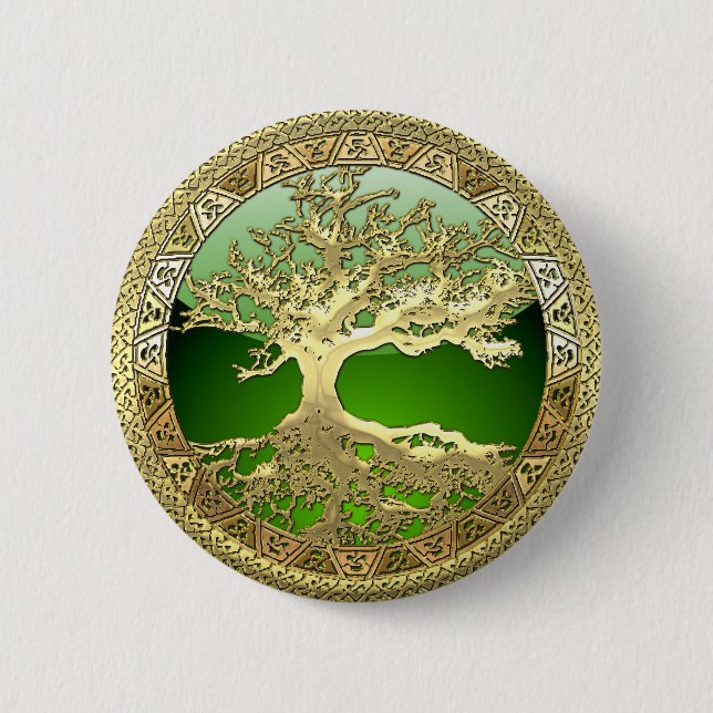 Badge Rond 5 Cm [500] Arbre Celtique de Vie [Or] (Devant)