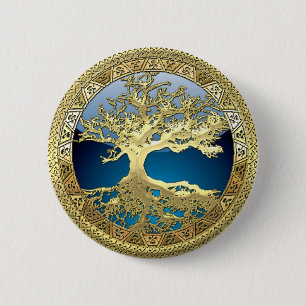 Badge Rond 5 Cm [500] Arbre Celtique de Vie [Or]