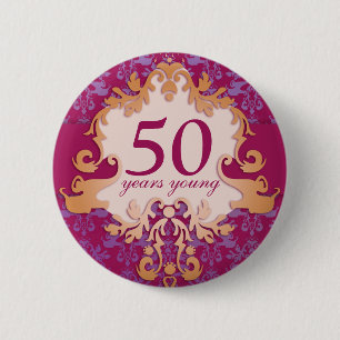 Badge Rond 5 Cm "50 ans de jeunes" d'âge de damassé bouton/insig