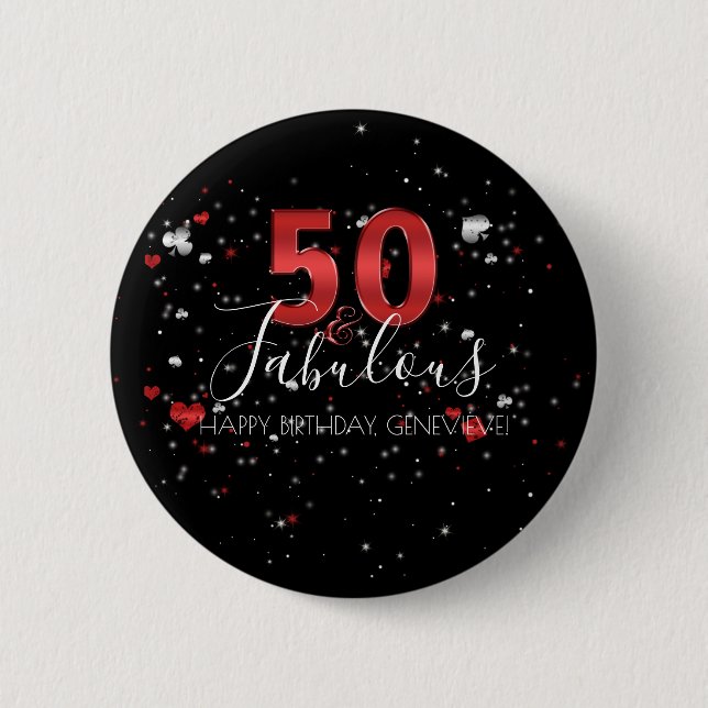 Badge Rond 5 Cm 50 et anniversaire fabuleux de Vegas de casino de (Devant)