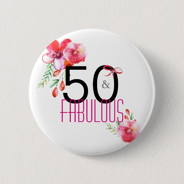 Badge Rond 5 Cm 50 et cinquantième fête d'anniversaire élégante (Devant)