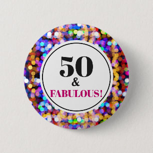Badge Rond 5 Cm 50 et fabuleux 50e anniversaire Festive Bokeh lumi