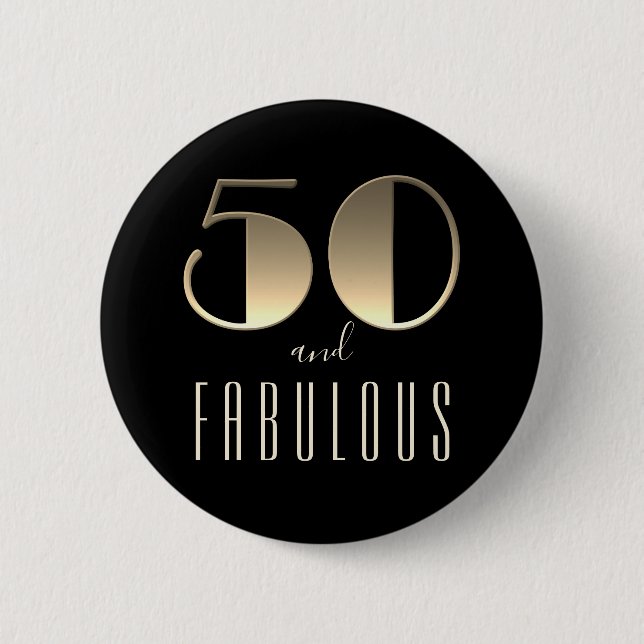 Badge Rond 5 Cm 50 et fabuleux 50e anniversaire Noir (Devant)