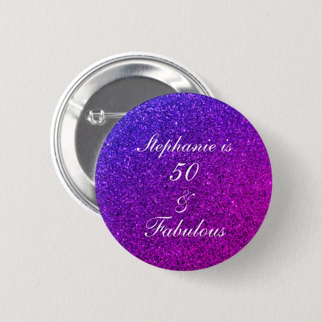 Badge Rond 5 Cm 50 Et Fabuleux Anniversaire Ombre Rose Purple Part (Devant & derrière)