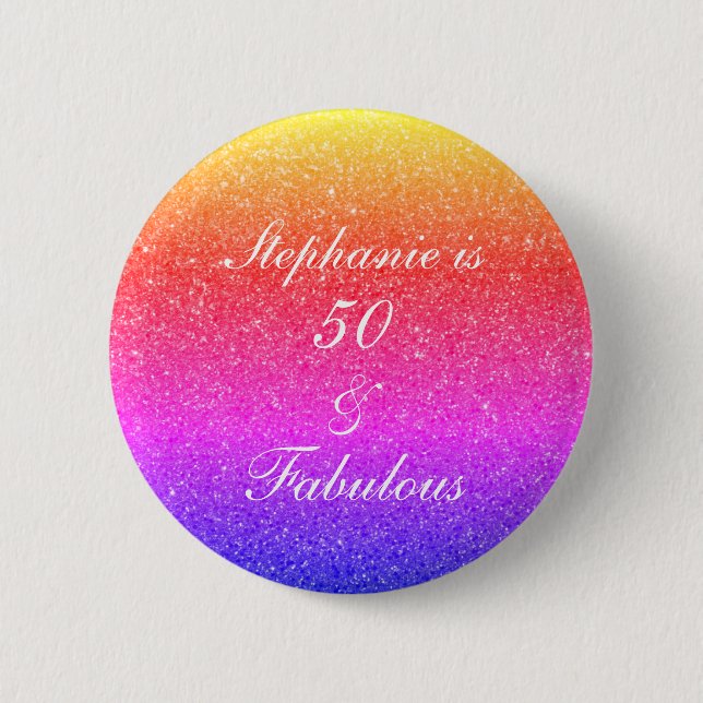 Badge Rond 5 Cm 50 Et Fabuleux Anniversaire rose violet Parties sc (Devant)