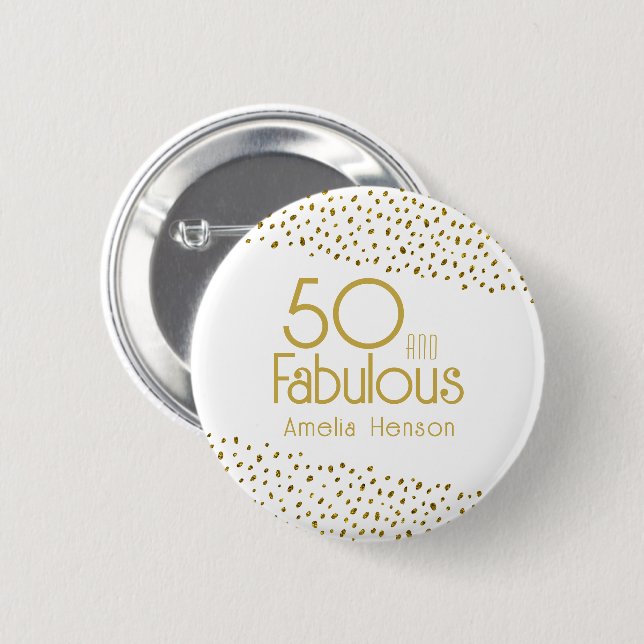 Badge Rond 5 Cm 50 et Fabulous Gold Parties scintillant 50e annive (Devant & derrière)
