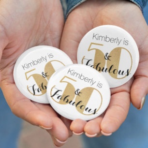 Badge Rond 5 Cm 50 et Fabulous Gold Personnalisé fête d'anniversai