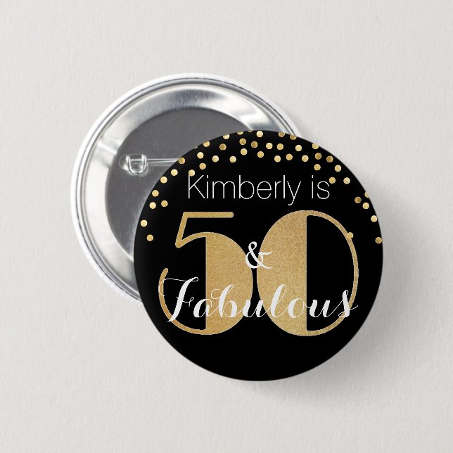 Badge Rond 5 Cm 50 et Fabulous Gold Personnalisé fête d'anniversai (Devant & derrière)