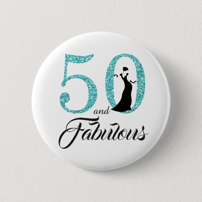 Badge Rond 5 Cm 50 et fête d'anniversaire fabuleuse (Devant)